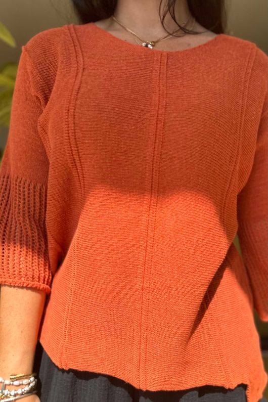 Made in Italy Cotton Blend Knit Top Rust 